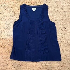 Loft navy blue ruffle sleeveless top XL
